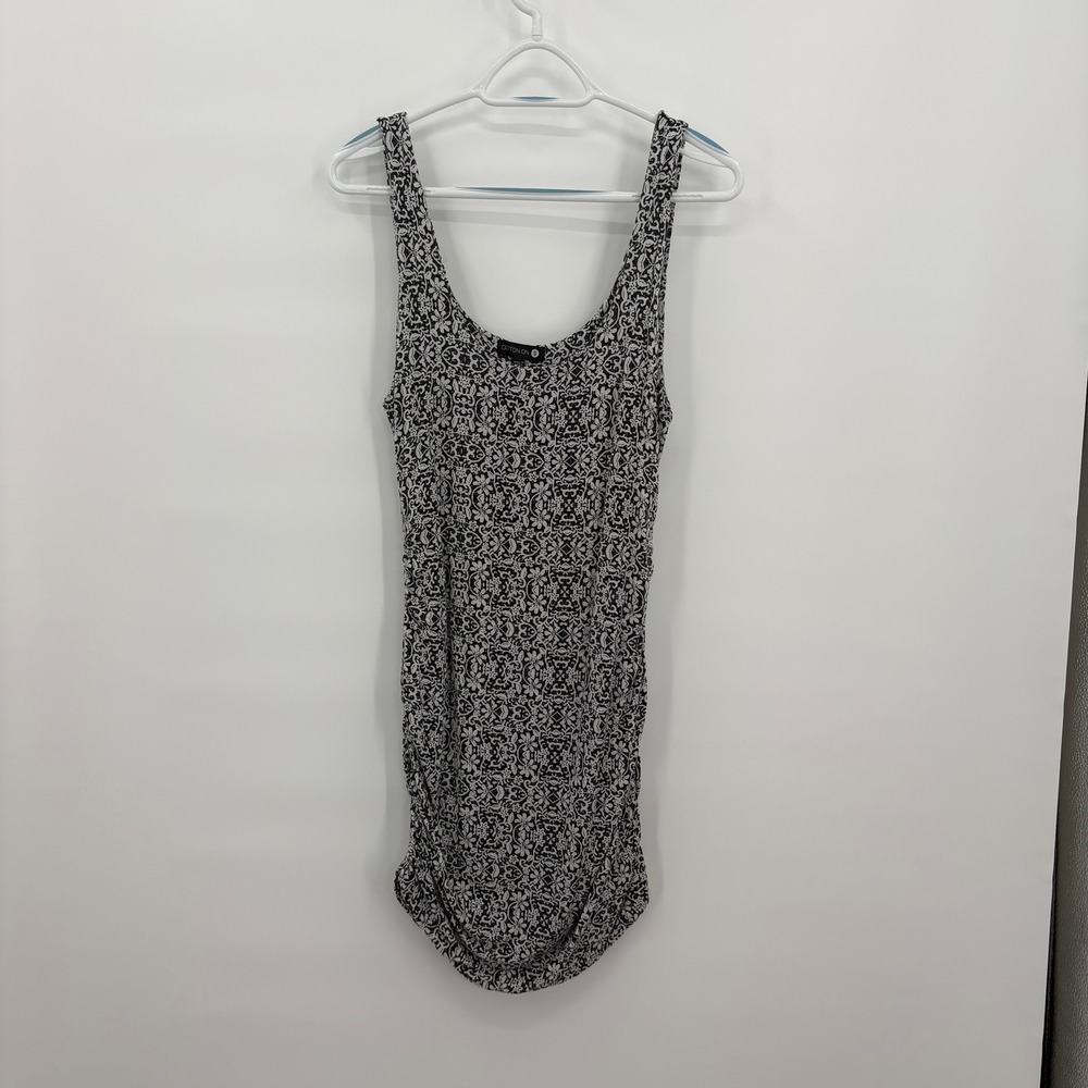 Cotton On Womens Black White‎ Damask Floral Ruched Side Bodycon Mini Dress Small